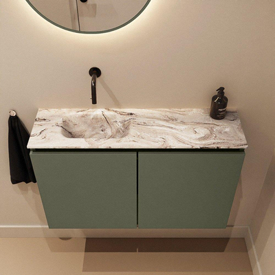 MONDIAZ TURE-DLUX Meuble WC 80 cm Army. Lavabo EDEN Glace position gauche. Sans trou de robinet.