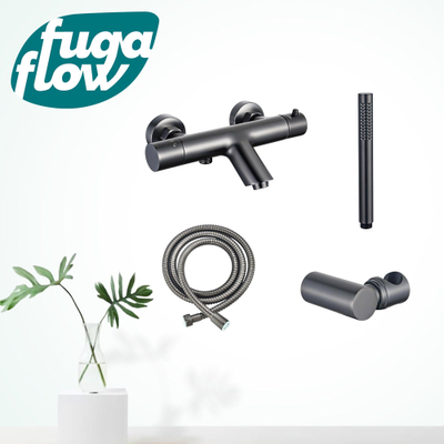 FugaFlow Eccelente Sobrado Robinet de baignoire thermostatique avec douchette stick, support et flexible en métal Gunmetal PVD