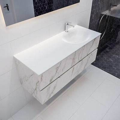 Mondiaz VICA ensemble de meuble de salle de bain - 120cm - meuble sous vasque carrara - 4 tiroirs - lavabo moon droite - 1 trou de robinet - version XL 60cm de haut