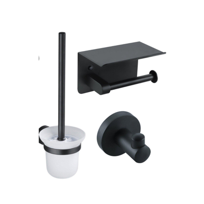 Fortifura Calvi Toiletset - toiletrolhouder - toiletborstel - handoekhaak - mat zwart