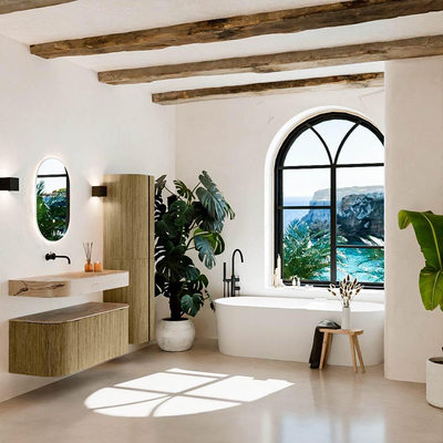 MONDIAZ THOR-DLUX 110cm meuble de salle de bains arrondi gauche + droite couleur Dusk avec 1 tiroir et 2 portes. Vasque suspendue CLOUD Milieu sans trou de robinet couleur Arena.