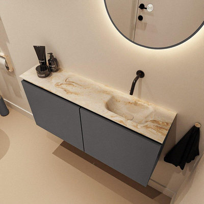 MONDIAZ TURE-DLUX 100cm toiletmeubel Dark Grey. EDEN wastafel Frappe positie rechts. Zonder kraangat.