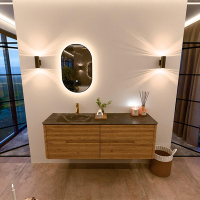 Mondiaz CIRO-DLUX Ensemble de meubles de salle de bains - 150x45x50cm - lavabo solid surface Lava - 1 vasque à gauche - 1 trou de robinet - 4 tiroirs - Chêne