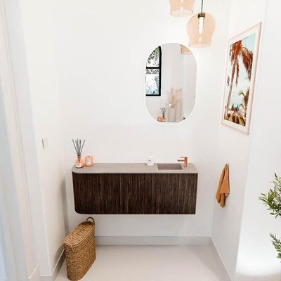 Mondiaz JOYA-DLUX 111.6cm toiletmeubel - ronding links kleur Walnut - Wastafel FAYE positie Rechts 1 kraangat kleur Saba.