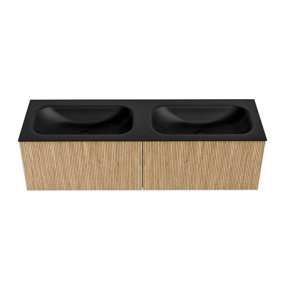 MONDIAZ KURVE 150cm badmeubel kleur Oak met 2 lades. Wastafel BIG SMALL dubbel 2 kraangaten Urban.