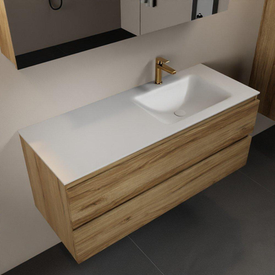 Mondiaz Aivy badmeubelset - 120x45x50cm - 1 kraangat - 1 wasbak talc Solid surface - Rechts - 2 lades - Met spiegelkast - Melamine Chai