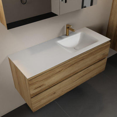 Mondiaz AIVY Ensemble de meuble - 120x45x50cm - 1 trou de robinet - 1 vasque Talc Solid surface - Droite - 2 tiroirs - avec miroir - Melamine Chai