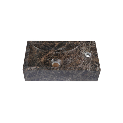 Saniclass Fuente Ensemble lave-mains - 40x22x10cm - trou de robinet à droite - robinet lave-mains blanc mat - bouchon de vidage - siphon abaissé - Dark Emporador