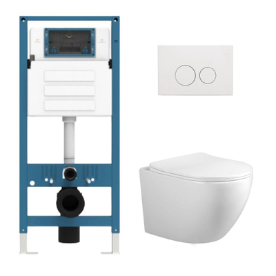 Adema Salina 2.0 Ensemble WC - 48.5x36x32cm - cuvette profonde - sans bride - réservoir encastré QeramiQ - softclose - quickrelease - abattant WC - plaque de commande métallique blanche mate - boutons ronds - blanc