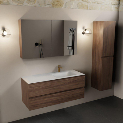 Mondiaz AIVY Ensemble de meuble - 120x45x50cm - 1 trou de robinet - 1 vasque Talc Solid surface - Droite - 2 tiroirs - avec armoire de toilette - Melamine Mocha