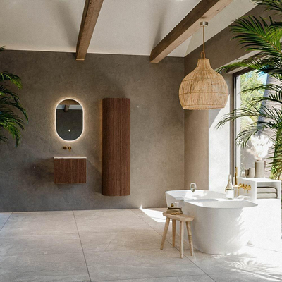 MONDIAZ KURVE-DLUX Meuble de salle de bains 50 cm couleur Walnut avec 1 tiroir et 0 portes. Lavabo GRUNNE Milieu sans trou de robinet Nata.