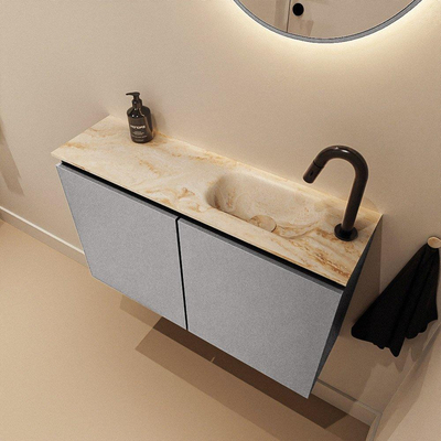 MONDIAZ TURE-DLUX 80cm toiletmeubel Plata. EDEN wastafel Frappe positie rechts. Met 1 kraangat.