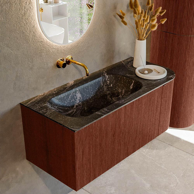 Mondiaz KURVE-DLUX Ensemble de meuble de salle de bains - 105x46x40cm - 1 tiroir - 1 porte - lavabo solid surface -gauche - sans trou de robinet - Ruby