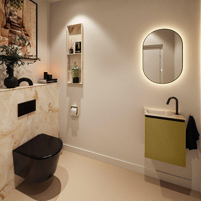 MONDIAZ TURE-DLUX Meuble toilette - 40cm - Oro - EDEN - vasque Frappe - position gauche - 1 trou de robinet