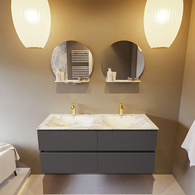 Mondiaz VICA-DLUX ensemble de meuble de salle de bain - 120cm - meuble sous-vasque gris foncé - 4 tiroirs - lavabo encastré cloud double - 2 trous de robinet - version haute de 60cm - glace