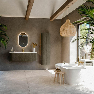 Mondiaz KURVE Ensemble de meuble salle de bain - 130x46x40cm - 1 tiroir - 2 portes - lavabo en solid surface - milieu - 1 trou de robinet - Shadow