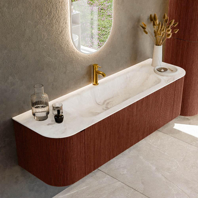 Mondiaz KURVE-DLUX Badkamermeubelset - 160x46x40cm - 1 lade - 2 deuren - wastafel solid surface - midden - 1 kraangat - Ruby