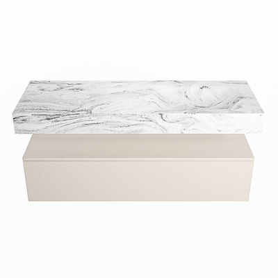 MONDIAZ ALAN - DLUX Ensemble de meuble de salle de bains - 130cm - meuble bas - Linen - 1 tiroir - lavabo suspendu - vasque à droite - 0 trous de robinetterie - Glace