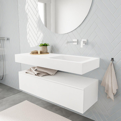 MONDIAZ ALAN 120cm - meuble bas - 1 tiroir - lavabo suspendu - vasque droite - 0 trous de robinet - talc