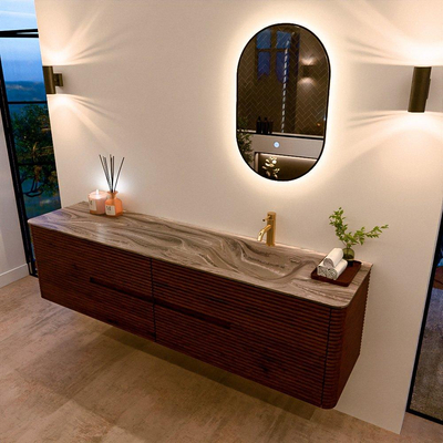 Mondiaz CIRO-DLUX Badkamermeubelset - 190x45x50cm - Solid surface wastafel Sombra - 1 wasbak Rechts - 1 kraangat - 4 lades - Ruby