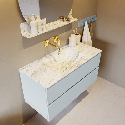 MONDIAZ VICA-DLUX Ensemble meuble de salle de bains - 100cm - meuble bas clay - 2 tiroirs - lavabo encastré cloud au milieu - sans trous de robinetterie - version haute 60cm - glace