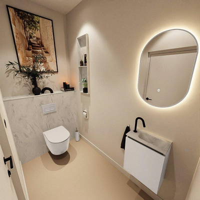 MONDIAZ TURE-DLUX meuble toilettes 40cm Linen. EDEN lavabo Opalo position droite. Avec 1 trou de robinet.