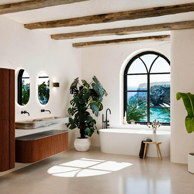 MONDIAZ THOR-DLUX 150cm meuble de salle de bains arrondi gauche + droite couleur Ruby avec 1 tiroir et 2 portes. Vasque suspendue CLOUD Double sans trou de robinet couleur Sombra.