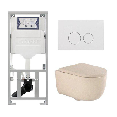 QeramiQ Dely Swirl Ensemble WC - 36.3x51.7cm - réservoir encastré Geberit UP320 - avec châssis Burda - abattant 35mm - plaque de commande blanche brillante - boutons ronds - beige