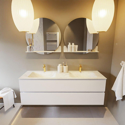 MONDIAZ VICA-DLUX Badkamermeubelset - 150cm - onderkast talc - 2 lades - inbouw wastafel cloud dubbel - 2 kraangaten - 60cm hoge versie - opalo