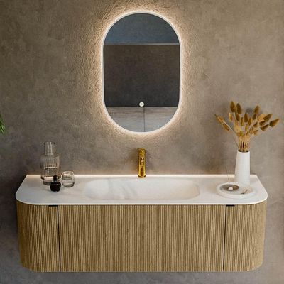 Mondiaz KURVE Ensemble de meubles de salle de bains - 140x46x40cm - 1 tiroir - 2 portes - vasque solid surface - central - 1 trou de robinet - Dusk