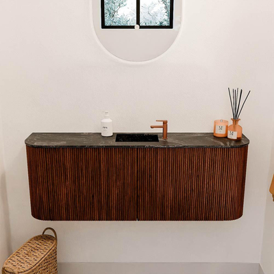 Mondiaz JOYA-DLUX 113.2cm meuble de salle de bains - arrondis gauche et droite couleur Ruby - Vasque FAYE position Milieu 1 trou de robinet couleur Lava.