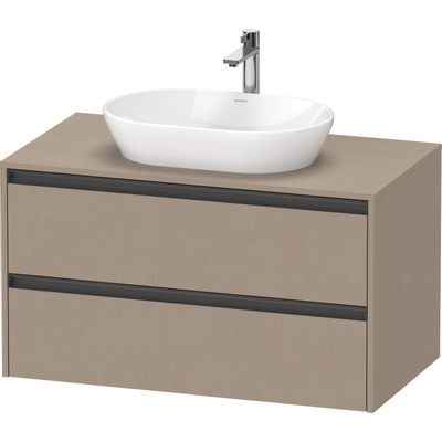 Duravit Ketho.2 Wastafelonderbouwkast - inclusief consoleplaat - met 2 laden - 100x55x56.8cm - met handgrepen antraciet - linnen mat