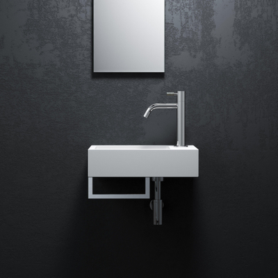 Clou Flush 3 lave-mains 36x18cm trou de robinet à droite avec porte-serviettes aluite Blanc mat