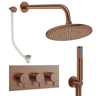 Crosswater MPRO inbouw regendoucheset – Ø30 cm hoofddouche – staafhanddouche – 3 hendels – badafvoer – brons geborsteld