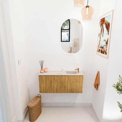 Mondiaz JOYA-DLUX 90cm toiletmeubel - kleur Oak - Wastafel FAYE positie Rechts 1 kraangat kleur Nata.