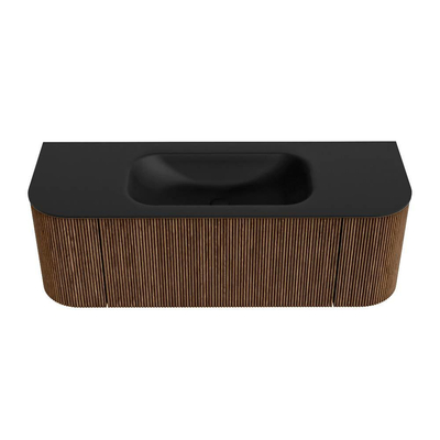 MONDIAZ KURVE 130cm Meuble salle de bain avec module 25 G et D - couleur Walnut - 1 tiroir - 2 portes - vasque BIG SMALL centre - sans trous de robinet - Urban