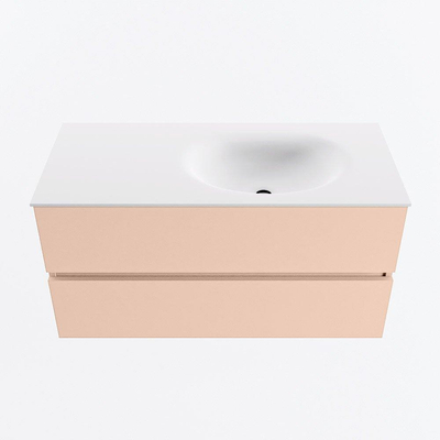 Mondiaz VICA ensemble de meuble de salle de bain - 100cm - meuble sous-vasque rosee - 2 tiroirs - lavabo moon droite - 1 trou de robinet - version haute de 60cm - talc
