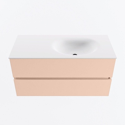 MONDIAZ VICA Ensemble meuble de salle de bains - 100cm - meuble bas rosee - 2 tiroirs - lavabo moon à droite - 1 trou de robinet - version haute 60cm - talc