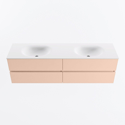 MONDIAZ Vica Ensemble meuble de salle de bains - 170cm - meuble bas rosee - 4 tiroirs - lavabo moon double - sans trous de robinet - version hauteur 60cm - talc