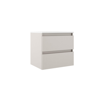 Saniclass Chaci Badkameronderkast - 60cm - 2 lades - greeploos - mat cotton (beige) - incl. saniclass vygo keramische wastafel - zwart - OUTLET UDEN