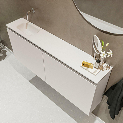 MONDIAZ TURE Toiletmeubel 120x23x50cm met 0 kraangaten 2 deuren linen mat Wastafel Eden links Solid Surface Wit