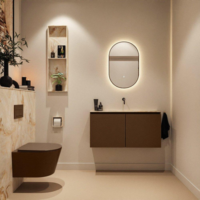 MONDIAZ TURE-DLUX Meuble toilette - 100cm - Rust - EDEN - vasque Frappe - position centrale - sans trou de robinet
