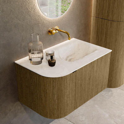 Mondiaz KURVE-DLUX Badkamermeubelset - 75x46x40cm - 1 lade - 1 deur - wastafel solid surface - rechts - zonder kraangat - Dusk