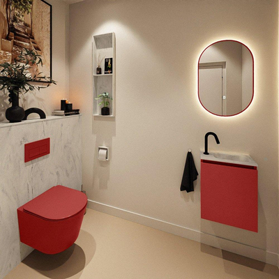 MONDIAZ TURE-DLUX Meuble toilette - 40cm - Fire - EDEN - vasque Opalo - position droite - 1 trou de robinet