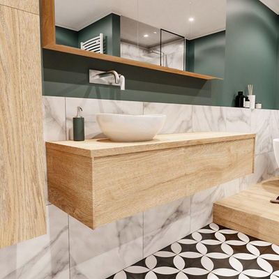 Mondiaz LUSH Meuble salle de bains avec 1 tiroir lavabo BARCO 150x30x45cm Gauche sans trou de robinet Washed oak