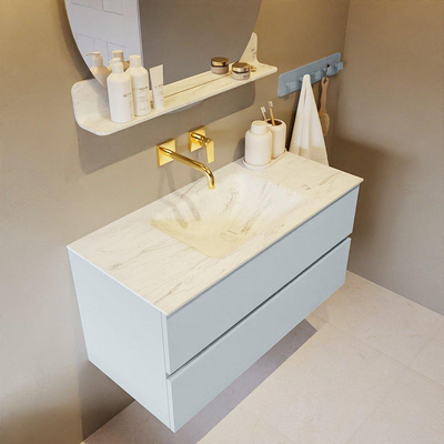 Mondiaz VICA-DLUX ensemble de meuble de salle de bain - 100cm - meuble sous-vasque argile - 2 tiroirs - lavabo encastré nuage milieu - sans trous de robinet - version haute 60cm - opalo