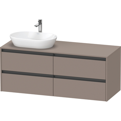 Duravit Ketho 2 meuble sous-plan de toilette avec plateau de console avec 4 tiroirs pour vasque à gauche 140x55x56.8cm avec poignées anthracite basalte mat