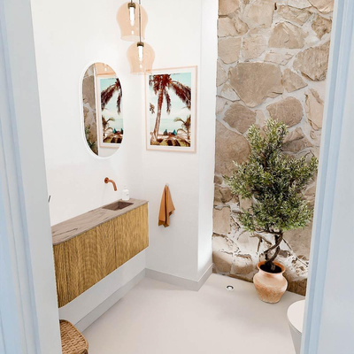 Mondiaz JOYA-DLUX 101.6cm toiletmeubel - ronding links kleur Oak - Wastafel FAYE positie Rechts Zonder kraangat kleur Arena.