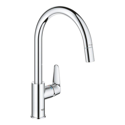 Grohe BauCurve keukenmengkraan c-uitloop uittrekbare mousseur chroom