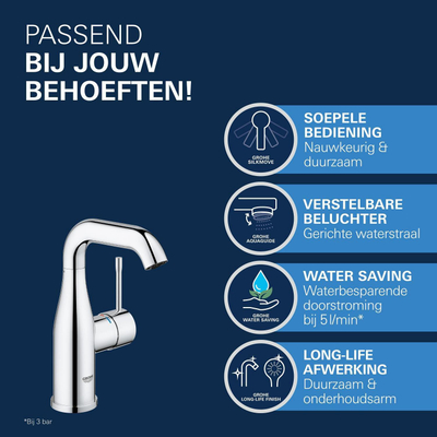 GROHE Essence Wastafelkraan Opbouw - uitloop 11.4cm - M-size - chroom